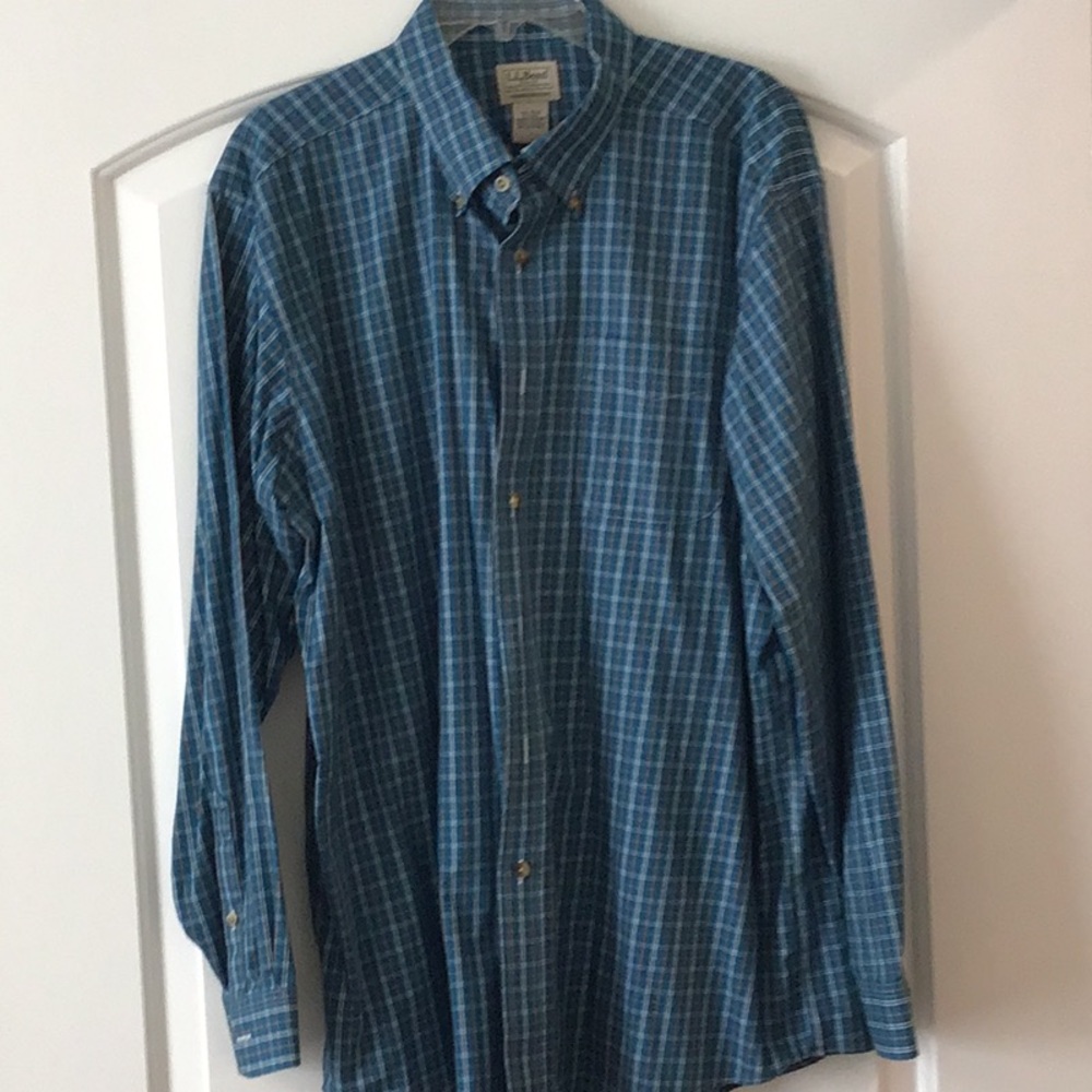 L.L. Bean men’s long sleeve button down plaid orange/teal/ white shirt size XL